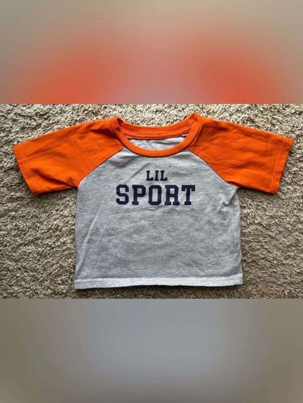 Lullaby Lane Lil Sport 2-Piece Outfit Set 3-6 Months Orange Raglan Tee & Shorts